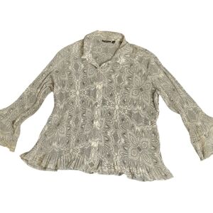 Essentials by Milano Cream Ruffled 3/4 Sleeve Blouse